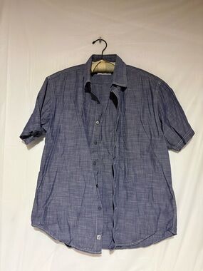 Jeffrey Campbell Men's Short Sleeve Button-Down in Denim Blue